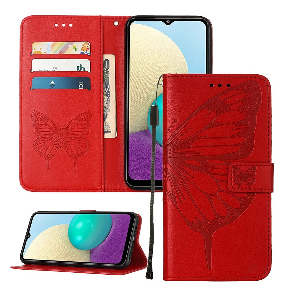 Asdsinfor iPod Touch 7/ iPod Touch 6/iPod Touch 5 Wallet Case,with Credit Card Holder, for Women & Men,with Stand PU Leather Magnetic Closure Case for iPod Touch 7 Butterfly Red YB