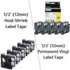 5Pack 1/2'' Heat Shrink Tube Labels + 5Pack 1/2'' Permanent Vinyl Label Tape Compatible with Dymo Rhino 4200 5200 6000 Label Makers view 1