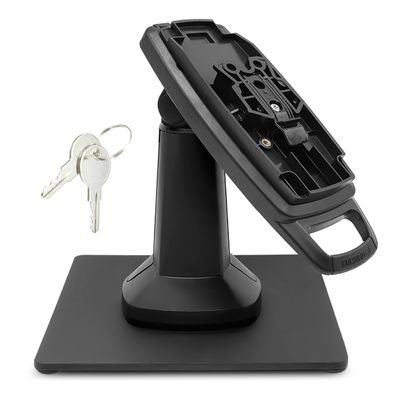 ENS Tailwind Ingenico Lane/5000 V2 7" Latch and Key Lock Flexipole Plus Pole Mount Terminal Stand with Square Freestanding Mobility Base Plate, Black