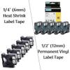 5Pack 1/4'' Heat Shrink Tube Labels + 5Pack 1/2'' Permanent Vinyl Label Tape Compatible with Dymo Rhino 4200 5200 6000 Label Makers view 1