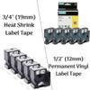 5Pack 3/4'' Heat Shrink Tube Labels + 5Pack 1/2'' Permanent Vinyl Label Tape Compatible with Dymo Rhino 4200 5200 6000 Label Makers view 1