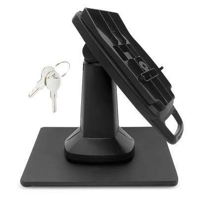 ENS Tailwind Pax S300 7" Latch and Key Lock Flexipole Plus Pole Mount PIN Pad Stand with Square Freestanding Mobility Base Plate, Black