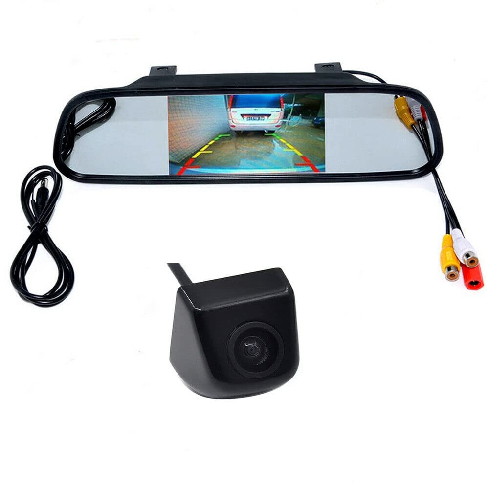 4.3" Rear View Kit Mirror Monitor + Waterproof Reverse Car HD CCD Rearview Camera (Black)