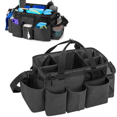 LoDrid Wearable Cleaning Caddy Bag with 4 Foldable Dividers, Black