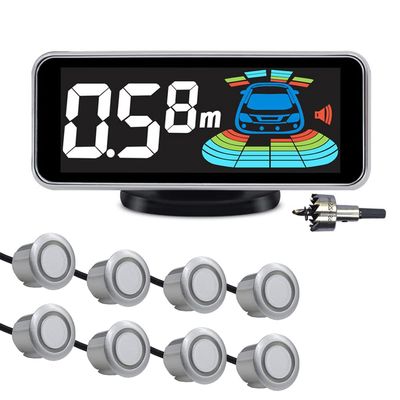 4 Parking Sensors kit Car Auto Vehicle Reverse Backup Radar System Distance Detection LCD Distance Display Sound Warning (8 Parking Sensors kit (Gray))