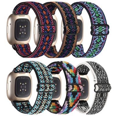 6 Packs Elastic Nylon Bands Compatible with Fitbit Versa 4 / Fitbit Sense 2 / Fitbit Versa 3 / Fitbit Sense, Adjustable Nylon Replacement Straps Wristband for Fitbit Versa 3/4 for Women Men