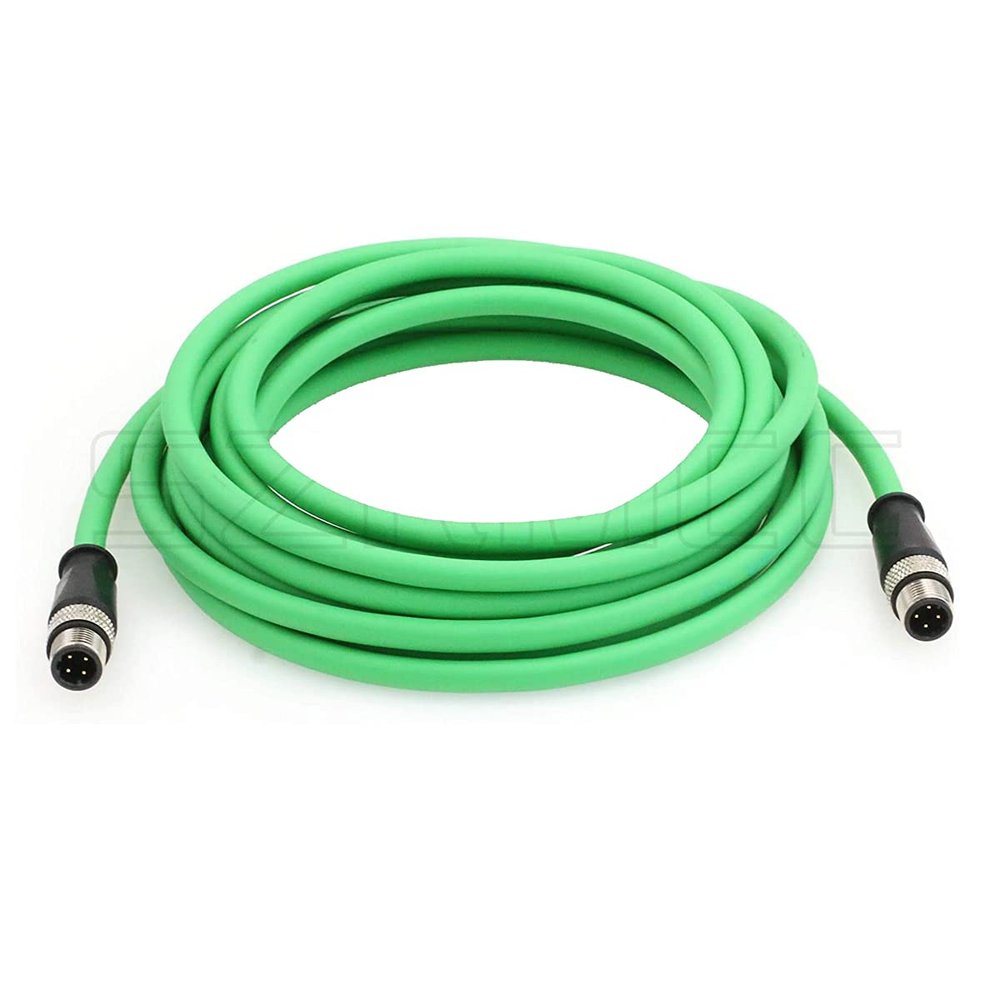 SZRMCC M12 D-Code 4 Pin Male to 4 Pin Male Ethernet Cable Cat5e High Flex Waterproof Network Cable for Industrial Camera Sensor Automation (20M,Green)