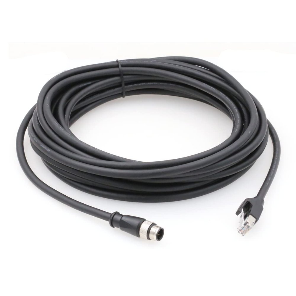SZRMCC M12 Ethernet Cable D-Code 4 Pin Male to RJ45 Connector High Flex Cat5e Shielded Waterproof Network Cable for Industrial Camera Sensor (20m,Black)