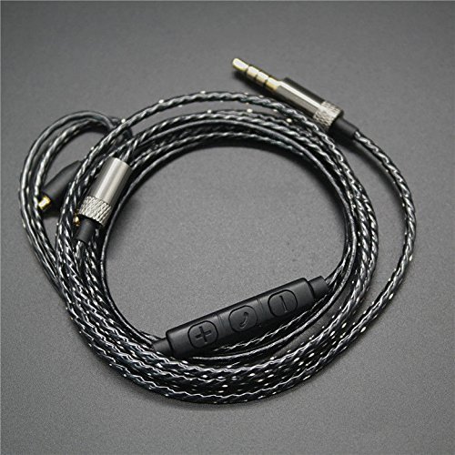 Black Volume Control MMCX Audio Cable Cord W/Mic for Shure se215/se425/se535
