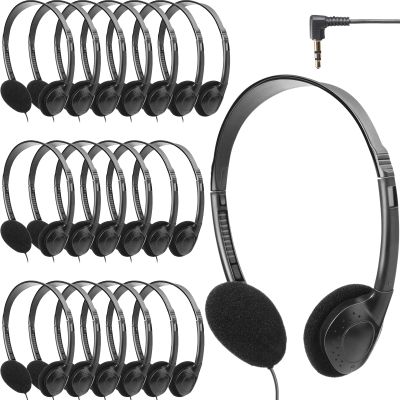 Flutesan 20 Pack Headphones Bulk Libraries Wired on Ear Headphones Over The Head Earphones for Boys Girls Adults(Black)