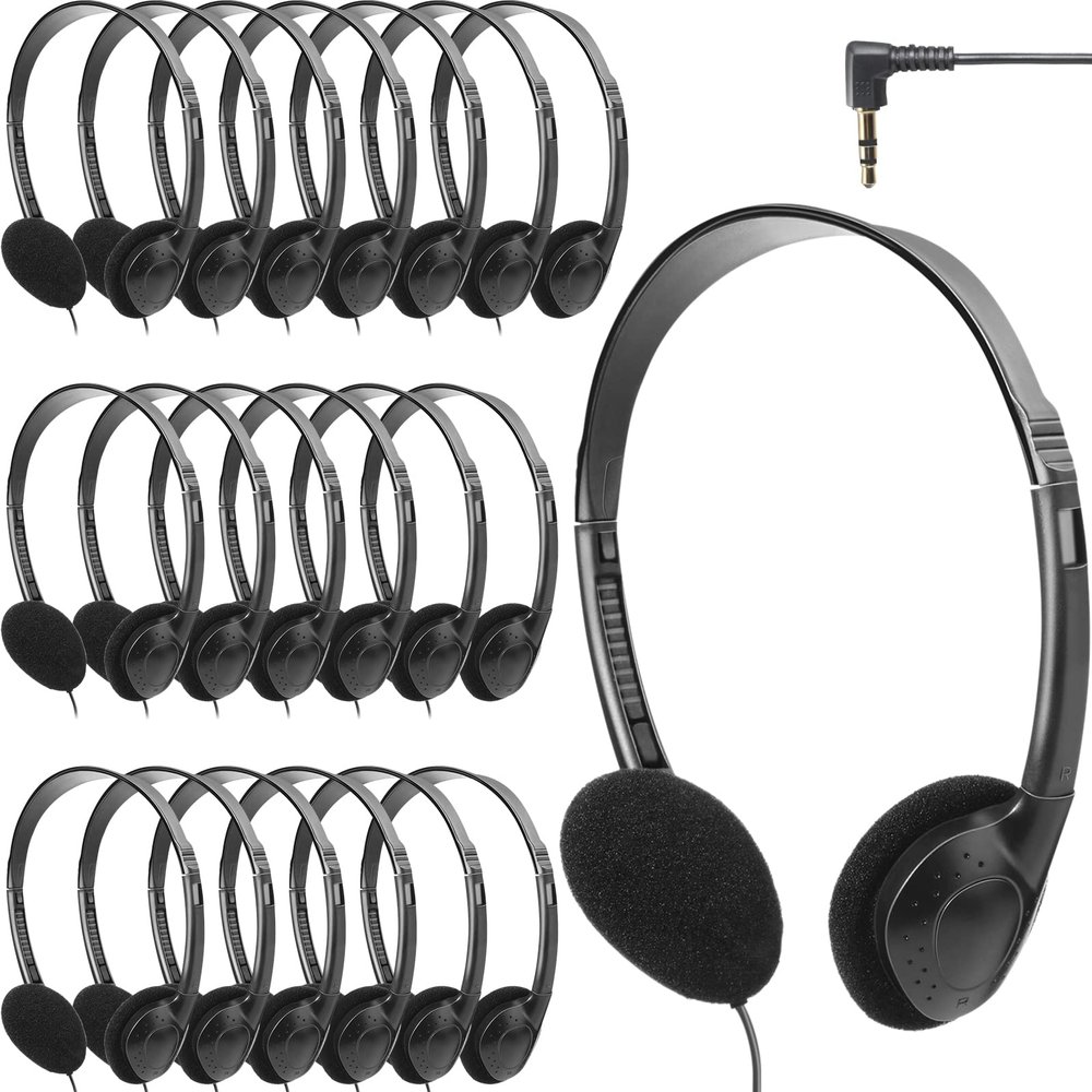 Flutesan 20 Pack Headphones Bulk Libraries Wired on Ear Headphones Over The Head Earphones for Boys Girls Adults(Black)