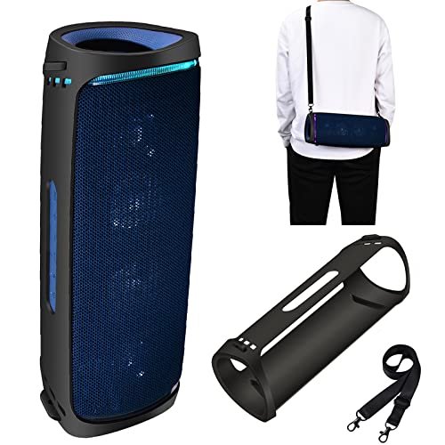 Ferbao Silicone Case for Sony SRS-XB43 Speaker Protective Cover Bag with Shoulder Strap and Carabiner (Black)