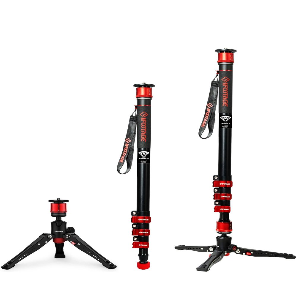 IFOOTAGE Camera Monopod Cobra 3 A180F, 71" Aluminum Professional Video Monopod with Tripod Base, Max Load 10KG
