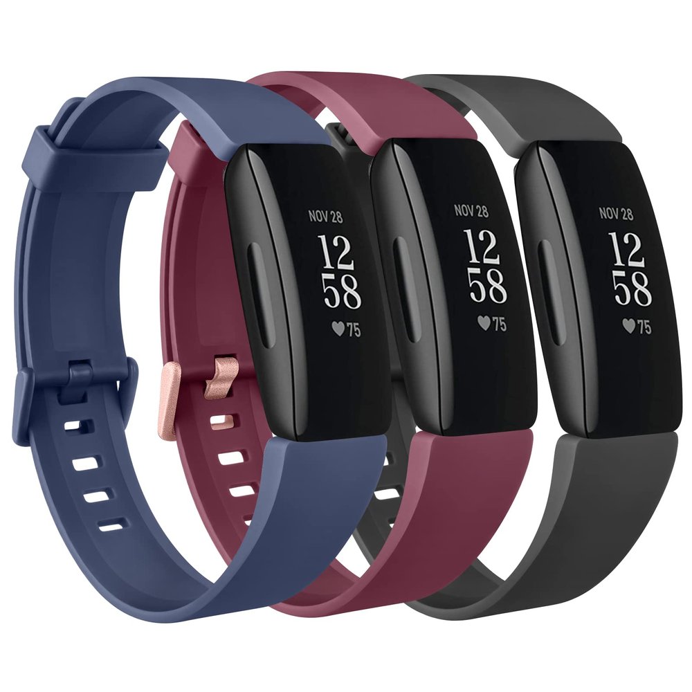 [3 Pack] Silicone Bands Compatible with Fitbit Inspire 2 & Fitbit Inspire HR & Fitbit Inspire & Fitbit Ace 2, Soft Sport Replacement Wristbands for Women Men (Black+Navy Blue+Wine red, Small)