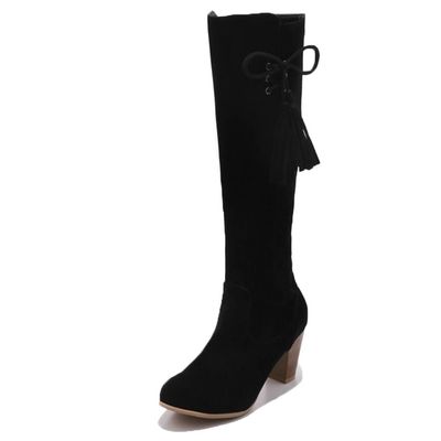 Bcshiye Knee High Booties for Women with Heel Faux Suede Knee High Boots Chunky Mid Heel Side Zipper Dress Booties