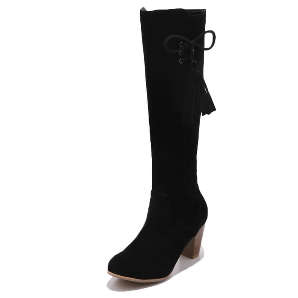 Bcshiye Knee High Booties for Women with Heel Faux Suede Knee High Boots Chunky Mid Heel Side Zipper Dress Booties