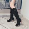 Bcshiye Knee High Booties for Women with Heel Faux Suede Knee High Boots Chunky Mid Heel Side Zipper Dress Booties view 2