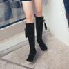 Bcshiye Knee High Booties for Women with Heel Faux Suede Knee High Boots Chunky Mid Heel Side Zipper Dress Booties view 4