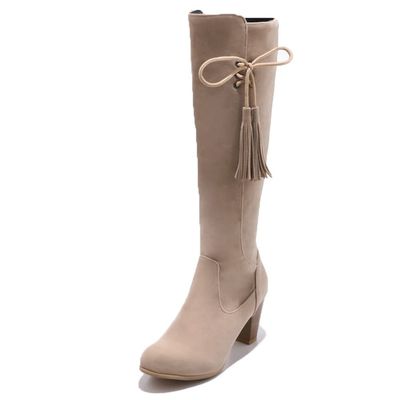 Bcshiye Knee High Booties for Women with Heel Faux Suede Knee High Boots Chunky Mid Heel Side Zipper Dress Booties