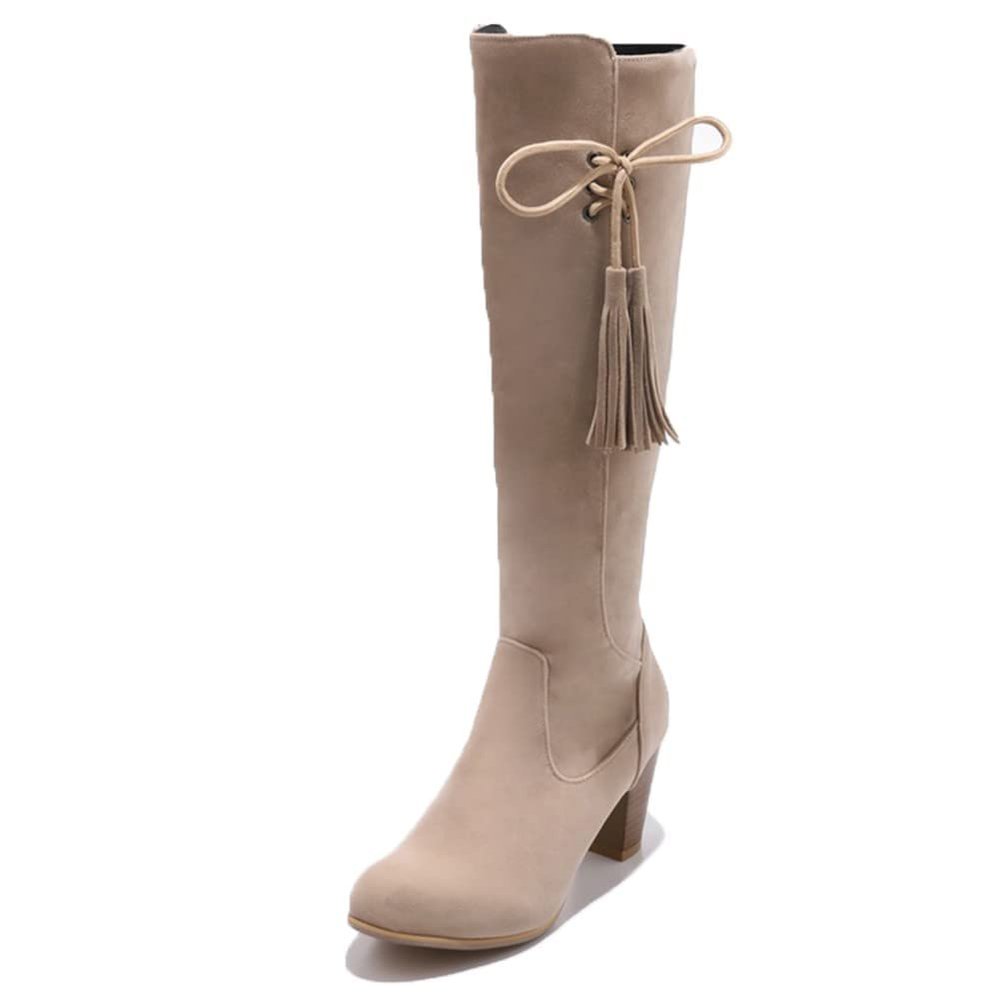 Bcshiye Knee High Booties for Women with Heel Faux Suede Knee High Boots Chunky Mid Heel Side Zipper Dress Booties