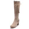 Bcshiye Knee High Booties for Women with Heel Faux Suede Knee High Boots Chunky Mid Heel Side Zipper Dress Booties view 1