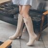 Bcshiye Knee High Booties for Women with Heel Faux Suede Knee High Boots Chunky Mid Heel Side Zipper Dress Booties view 4