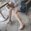 Bcshiye Knee High Booties for Women with Heel Faux Suede Knee High Boots Chunky Mid Heel Side Zipper Dress Booties view 2