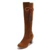 Bcshiye Knee High Booties for Women with Heel Faux Suede Knee High Boots Chunky Mid Heel Side Zipper Dress Booties view 1