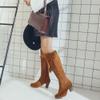 Bcshiye Knee High Booties for Women with Heel Faux Suede Knee High Boots Chunky Mid Heel Side Zipper Dress Booties view 2