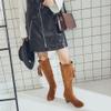 Bcshiye Knee High Booties for Women with Heel Faux Suede Knee High Boots Chunky Mid Heel Side Zipper Dress Booties view 3