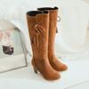 Bcshiye Knee High Booties for Women with Heel Faux Suede Knee High Boots Chunky Mid Heel Side Zipper Dress Booties view 4