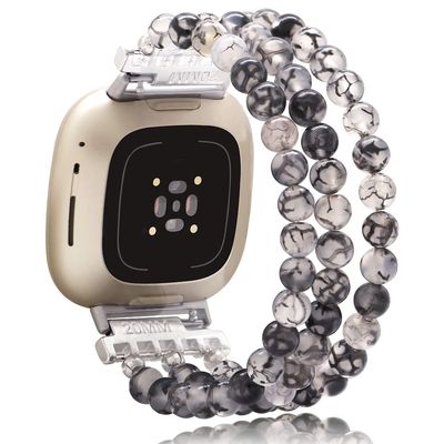 C&L Accessories Bracelet Compatible with Fitbit Versa 3/Fitbit Versa 4/Fitbit Sense 2/Fitbit Sense Bands for Women, Beaded Adjustable Gemstone Replacement Wristband Straps (Dragon vein)