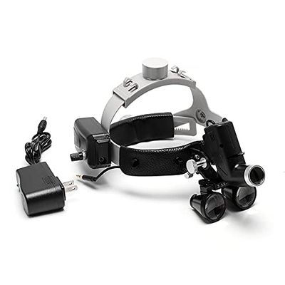 2.5X Magnification Binocular Loupes with 5W Head Lamp Brightness Spot Ajustable High Intensity Operation Chargeable Black