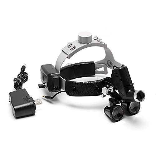 2.5X Magnification Binocular Loupes with 5W Head Lamp Brightness Spot Ajustable High Intensity Operation Chargeable Black