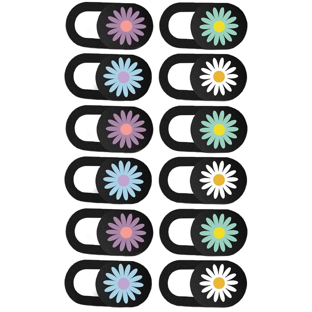 SOLUSTRE 12pcs Daisy Pattern Privacy Webcam Cover Ultra Thin Slide Design for Laptop Tablet Strong Adhesive for Security Stylish Decor for Digital Privacy
