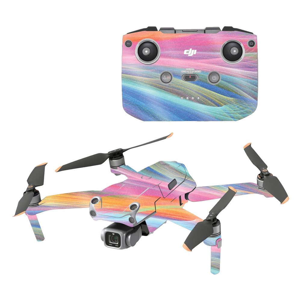 MightySkins Glossy Glitter Skin Compatible with DJI Air 2S - Rainbow Waves | Protective, Durable High-Gloss Glitter Finish | Easy to Apply and Change Styles | Made in The USA