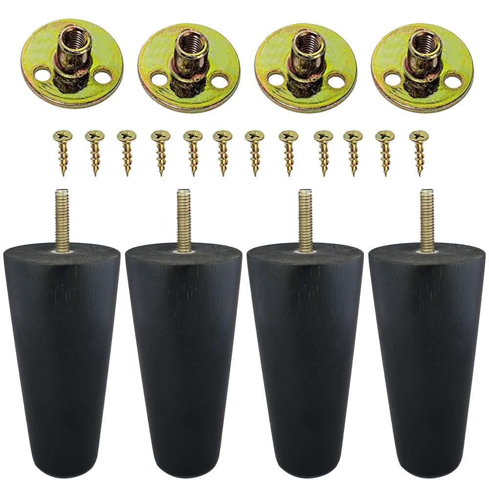 The Blue Cactus Company Wood Table Legs - 5-Inch Black Round - Set of 4 Screw-in Replacements for Sofa & Bed