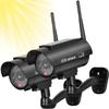 BNT Solar Powered Fake Security Camera, Bullet Dummy Security Camera Simulated Surveillance System with Realistic Red Flashing Light Sensor and Warning Sticker for Indoor/Outdoor(2Pack, Black) view 1