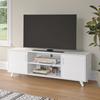 Panana Modern TV Stand, Entertainment Center Television Stands Console with 2 Doors & Shelves Media Console (White, 63" x 15" x 21.6") view 3