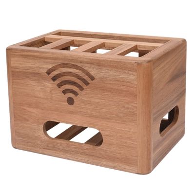 CHUANGRUN WiFi Router Storage Box, Wood Plug Row Hub Desktop Storage Box, Power Strip and Cable Management Hider Rack, for Living Room, Office, Home Theater, Etc