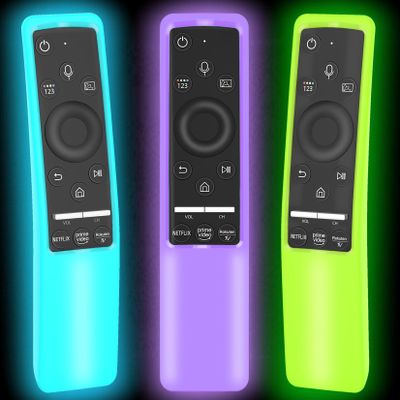 3 Pack Case Glow in The Dark Compatible with Samsung Smart TV Remote Controller BN59 Series, Silicone Cover Protector Shockproof Anti-Slip Skin Sleeve Green Blue Purple