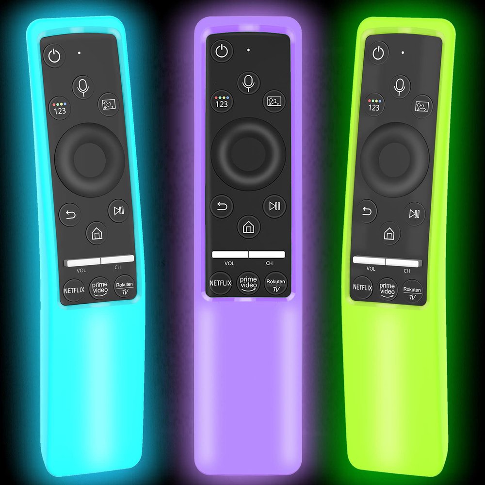 3 Pack Case Glow in The Dark Compatible with Samsung Smart TV Remote Controller BN59 Series, Silicone Cover Protector Shockproof Anti-Slip Skin Sleeve Green Blue Purple