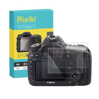 (3 Packs) Rieibi Screen Protector for Canon EOS 5D Mark III 5DS 5DSR Digital Camera, 0.33mm 9H Hardness Tempered Glass Film for Canon EOS 5DIII 5D3 with Top Screen Protector