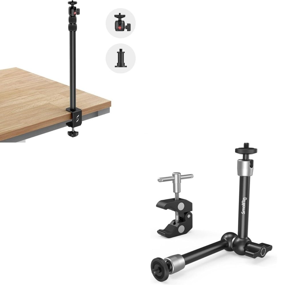 Bundle: SmallRig Selection Camera Desk Mount Table Stand + SmallRig Clamp w/ 1/4" and 3/8" Thread and 9.8 Inches Adjustable Friction Power Articulating Magic Arm