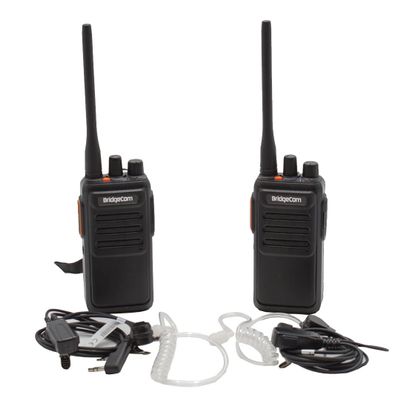 BridgeCom Echo - GMRS Handheld Radio Bundle with Two Security-Style Earpieces - Easy to Use - 3 Watts of Transmit Power, 8 Repeater Channels - Long Range Mobile Radios with Solid Battery Backup!
