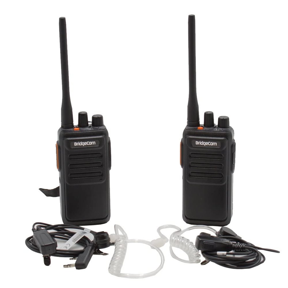 BridgeCom Echo - GMRS Handheld Radio Bundle with Two Security-Style Earpieces - Easy to Use - 3 Watts of Transmit Power, 8 Repeater Channels - Long Range Mobile Radios with Solid Battery Backup!