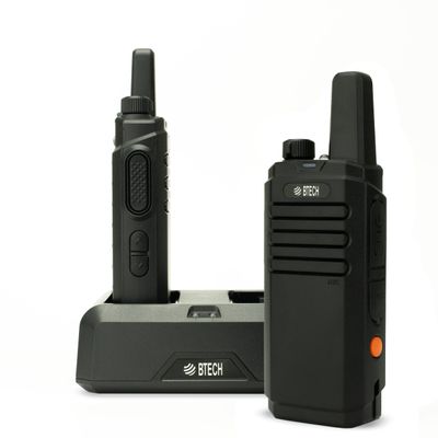 BTECH FRS-B1 2 Pack FRS Business, Adult Walkie Talkies, NOAA, High Output Two-Way Radio. Full Kit with Earpiece Kit, Holsters, Desktop Charger, Built in Flashlight, NOAA, and More