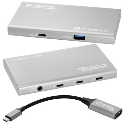 Plugable 5-in-1 Thunderbolt 4 Hub,Single 8K or Dual 4K Display, 4K HDMI Adapter Included, Thunderbolt 4/3, USB4,USB-C Expansion for Modern Mac and Windows Systems, Driverless