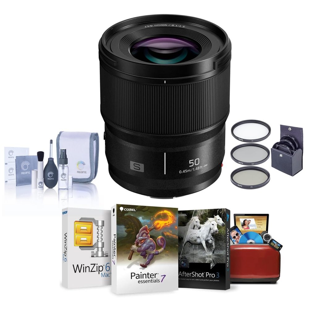 Panasonic LUMIX S 50mm f/1.8 Lens for L Mount, Bundle with ProOptic 67mm Filter Kit, Mac Software Kit, Filter Kit, Cleaning Kit