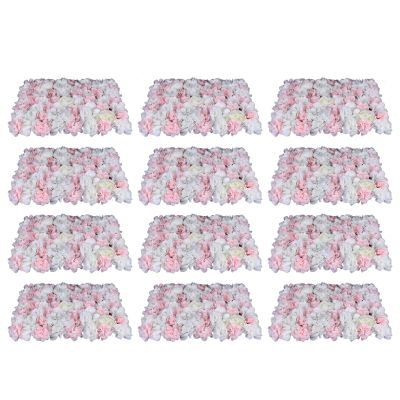 12 PCS Artificial Flower Wall Panels 24" x 16" Decorative Hydrangea and Rose Flower Backdrop Panels Wedding Party Event Decoration Photo Backdrop Decor (12 PCS, Pink + White)